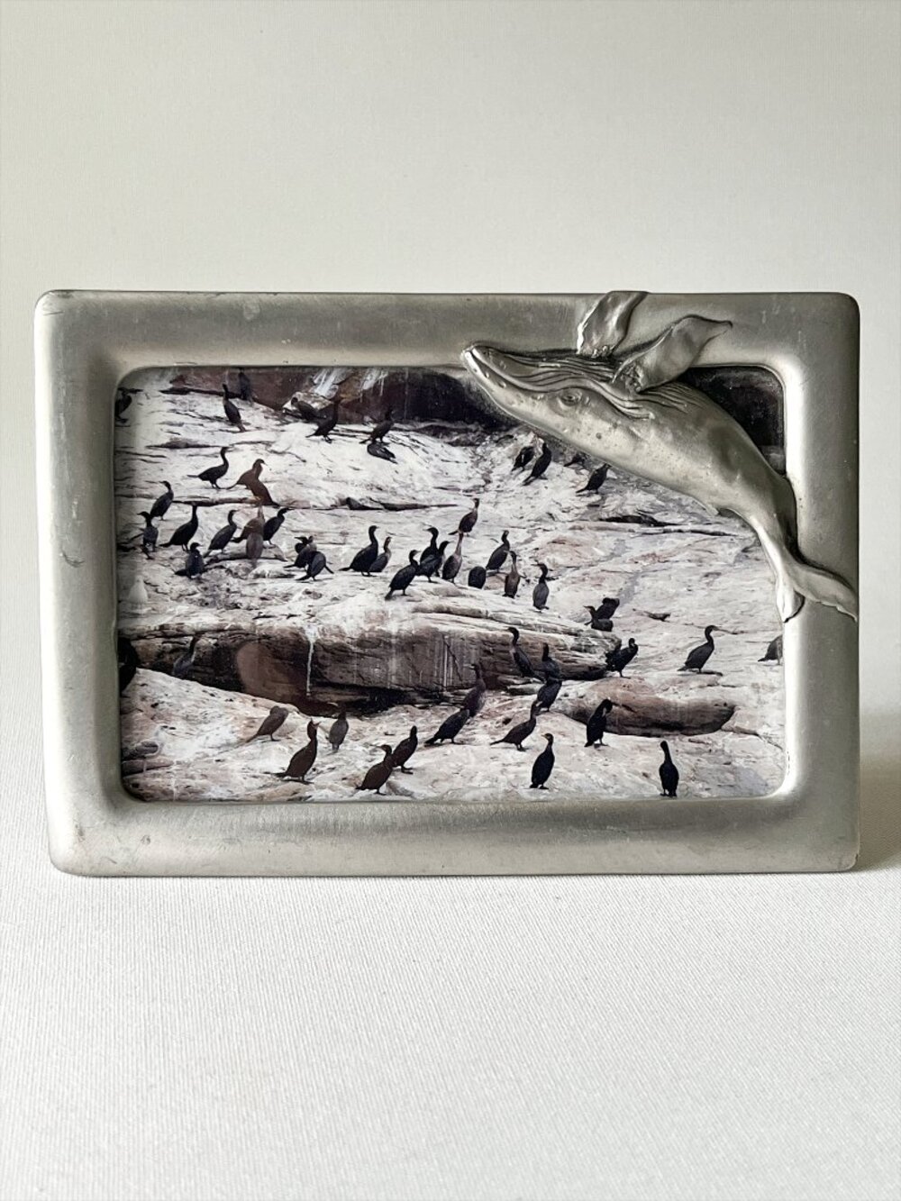 Vintage 1990 Seagull Pewter Whale 4x6 Picture Frame Canada Nautical Coastal